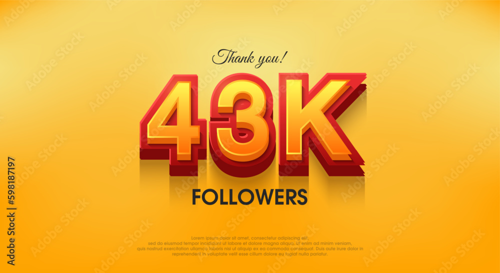 Thank you 43k followers 3d design, vector background thank you.