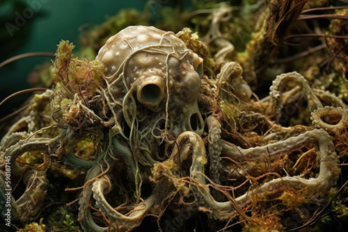 A tangle of remains cradle of marine life.. AI generation. Generative AI