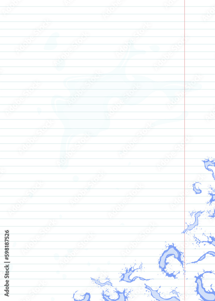 notebook sheet with water drops and splashes design