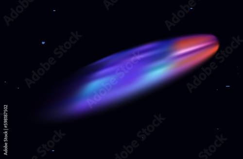 Rainbow flash, reflection beam, flare of light. Colorful fire, iridescent ray, spectrum of multi-colored glare rays, lens or prism. Blinding flash, blurred shapes, rainbow glow. Magic light. Vector. 