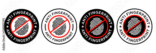 Anti Fingerprint vector. Not allow Fingerprint sign. Resistance fingerprint logo, no fingerprint, don't touch screen protector.