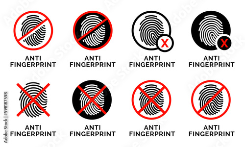 Anti Fingerprint vector. Not allow Fingerprint sign. Resistance fingerprint logo, no fingerprint, don't touch screen protector.