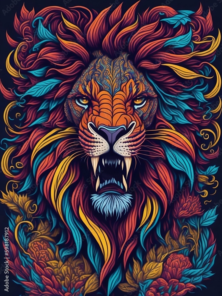 lion head illustration A.I colorful