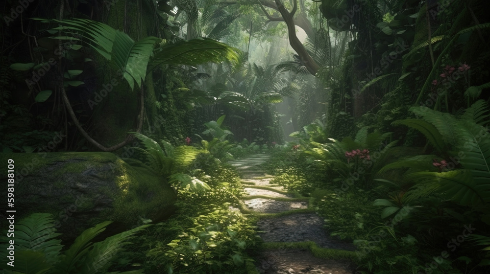 Fototapeta premium path in the jungle.Generative Ai