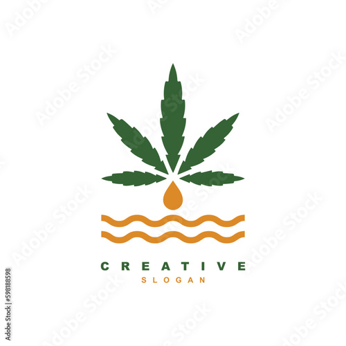 cannabis marijuana oil drop with water wave logo design. weed extract logo vector
