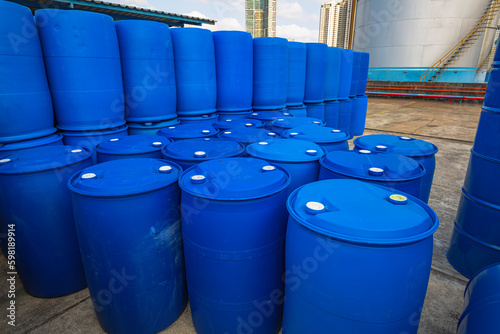 Oil barrels blue or chemical drums