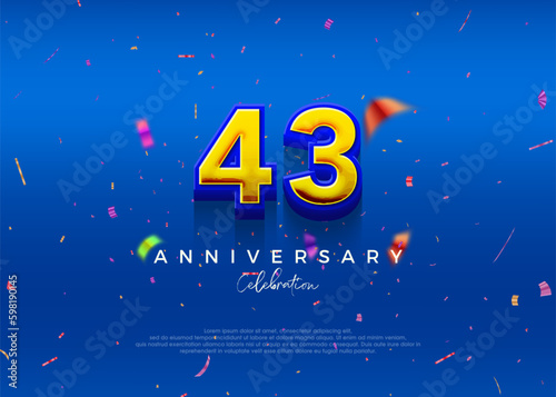 43th Anniversary  in luxurious blue. Premium vector background for greeting and celebration.