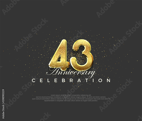 Luxurious design with shiny gold numerals, premium design for 43th anniversary celebrations. Premium vector background for greeting and celebration.