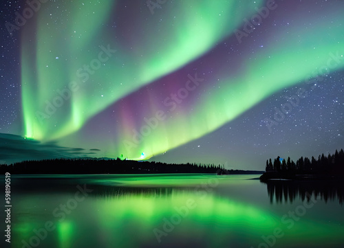 aurora borealis over the sea