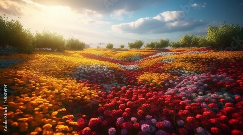 Pintura al óleo de un campo de flores colorido photo