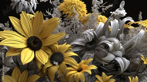 Flores amarillas y en blanco y negro