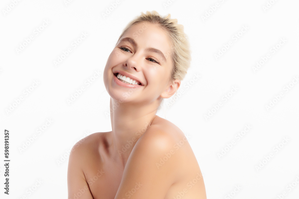 Beautiful smile of young woman with healthy white teeth on white background, Dental care. Dentistry concept. Beautiful smile of young woman with healthy white teeth on white background, Dental care. Dentistry concept.