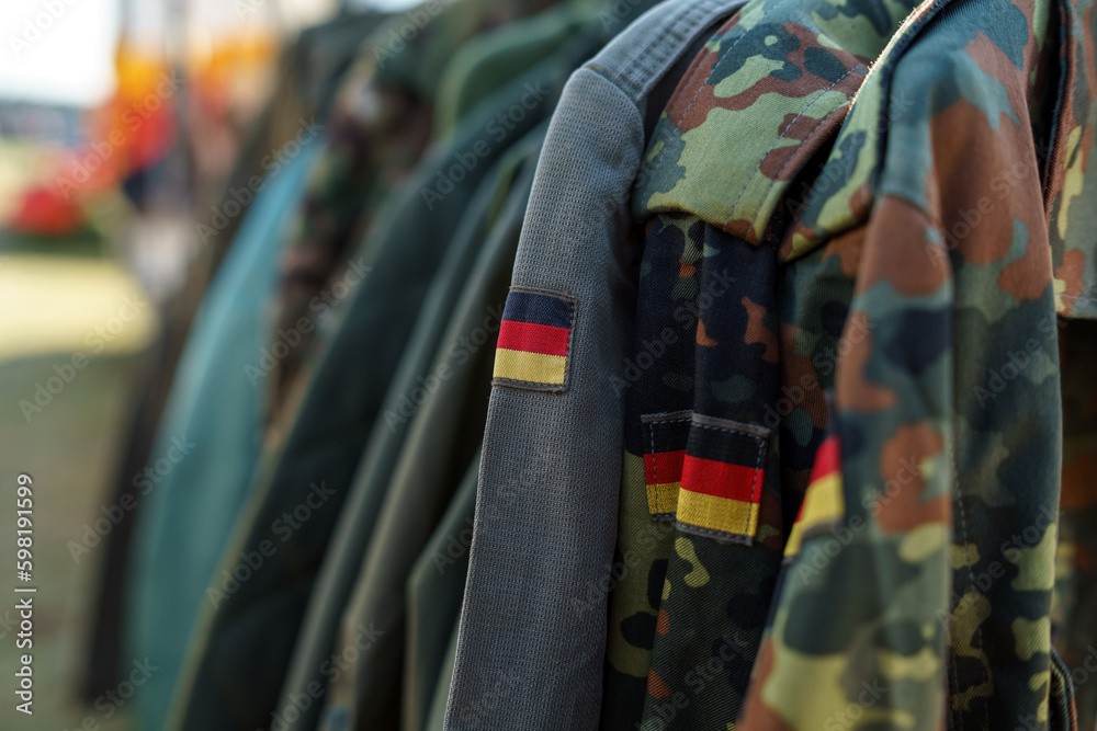 Detail of military uniform soldiers and officers in Germany. Focus on the center. Shallow depth of field.