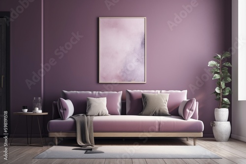 Purple Living Room Interior - Cozy and Sophisticated Space Created with Generative AI