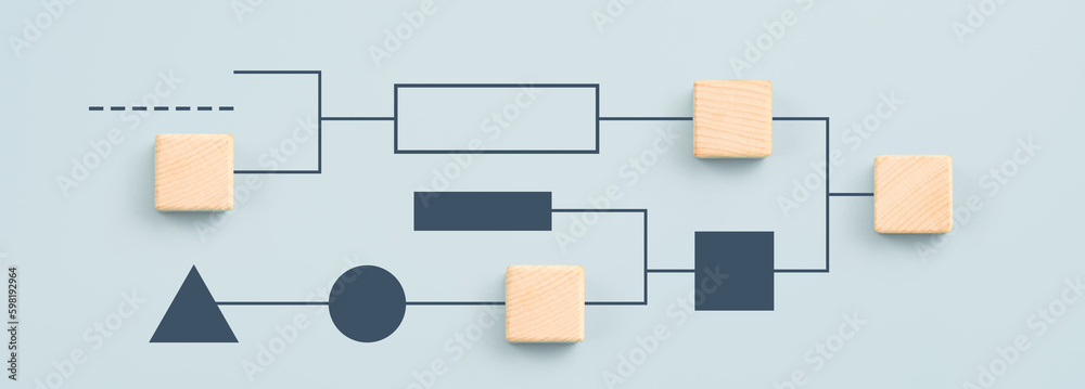 Business process, Workflow, Flowchart, Process Concept with Wooden cubes - obrazy, fototapety, plakaty 