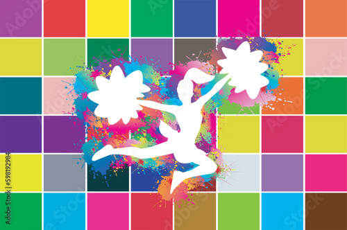 Yoga logo design. Colorful sport background. Ballerina in dance. Girl gymnast in gymnastic. Vector illustration.