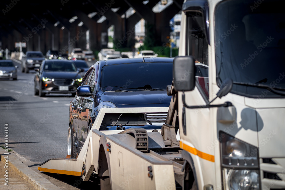 Car damaged crash from car accident on the road wait insurance in a city collision in Bangkok Road, accidents are a major problem of traffic in Thailand.