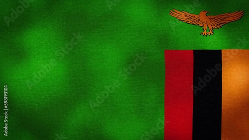 Waving Flag of Zambia video background with vintage vignette overlay effect. Realistic Slow Motion