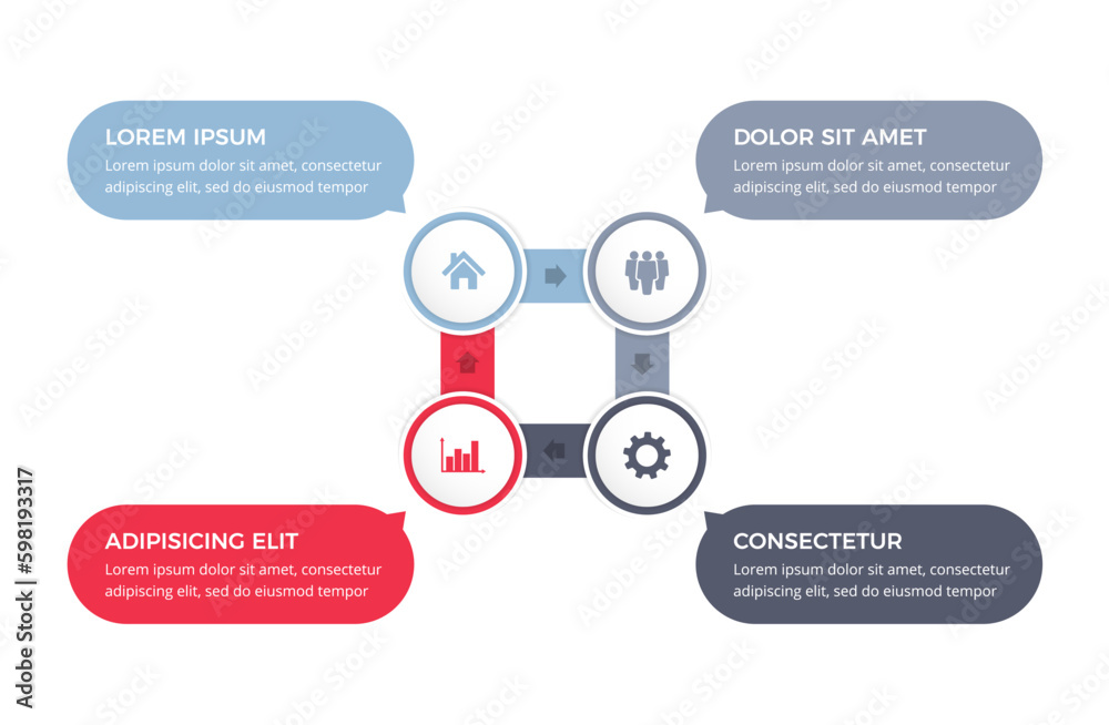 Circle diagram with 4 steps with place for your text and icons, infographic template Circle diagram with 4 steps with place for your text and icons, infographic template
