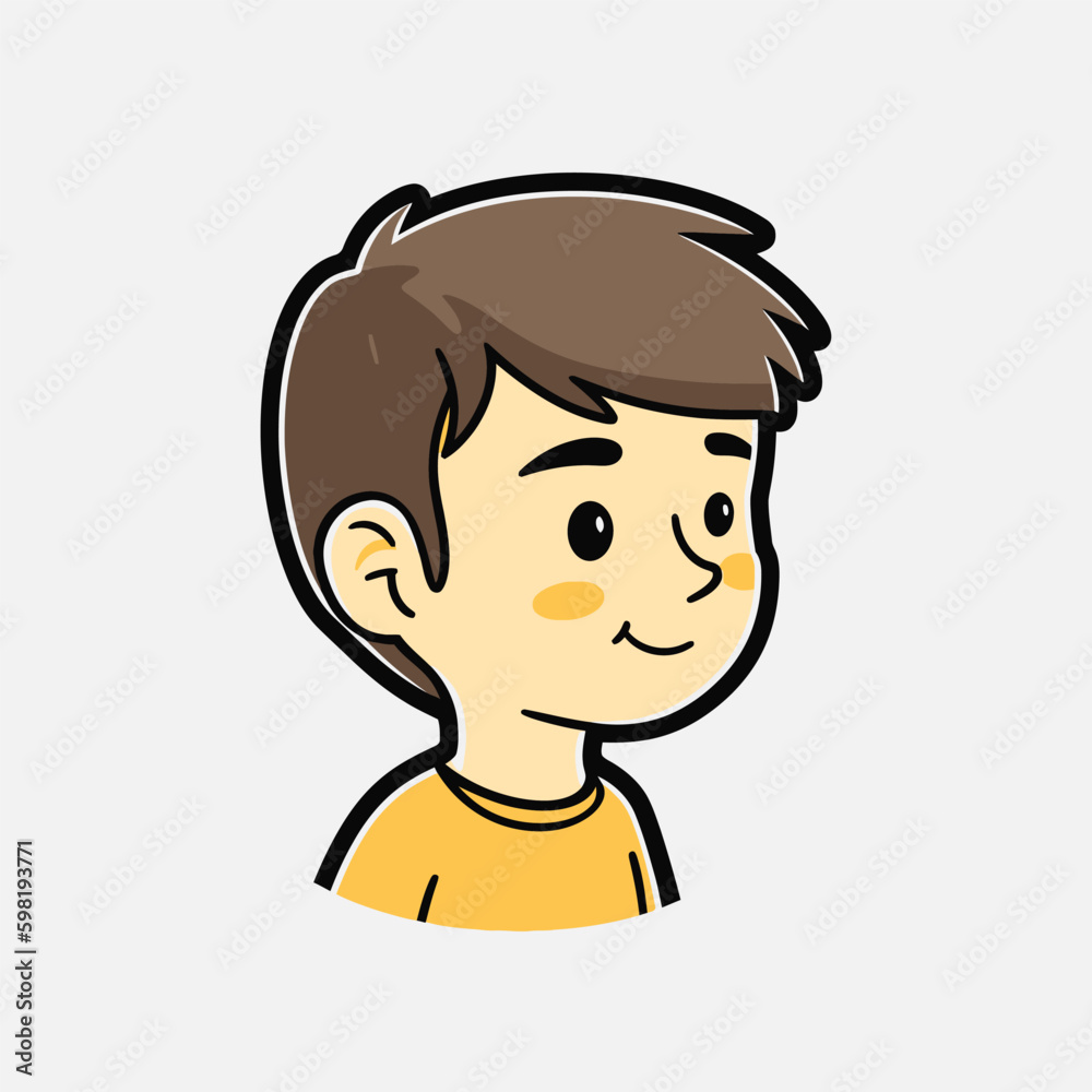 Cartoon cute boy stands in a confident pose, arms crossed over his chest. Colorful vector isolated kids illustration.
