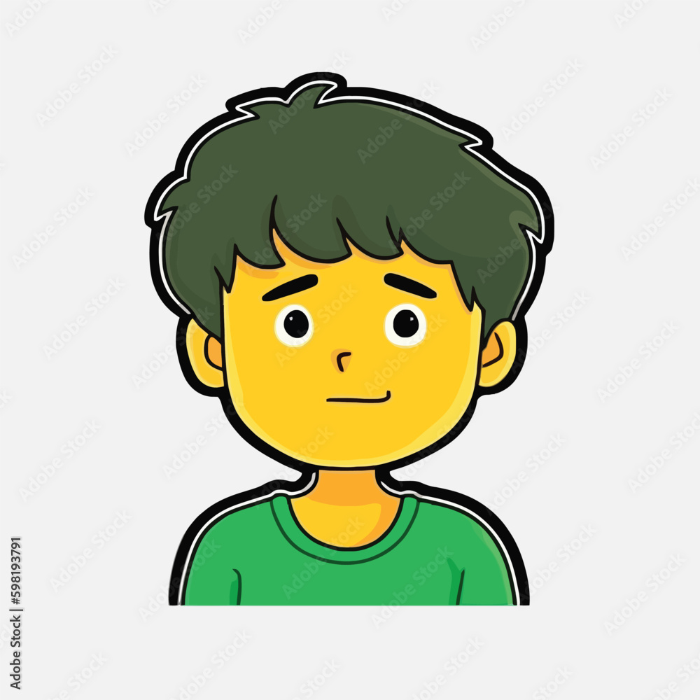 Cartoon cute boy stands in a confident pose, arms crossed over his chest. Colorful vector isolated kids illustration.