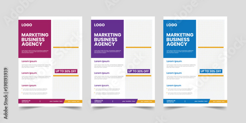 New one page marketing flyer idea proposal, yellow and blue shape vertical service, company business finance report