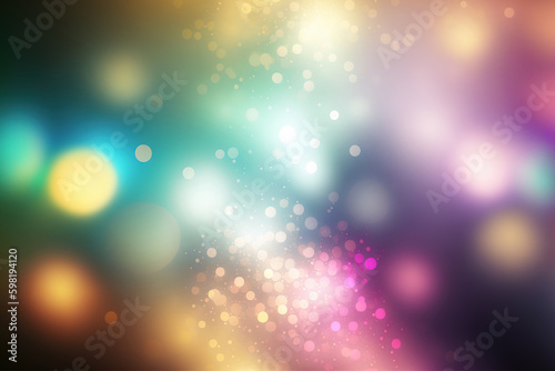 Light glow. Gradient color. Abstract background. Graphic illustration of luminous holographic purple green yellow starry flare composition.