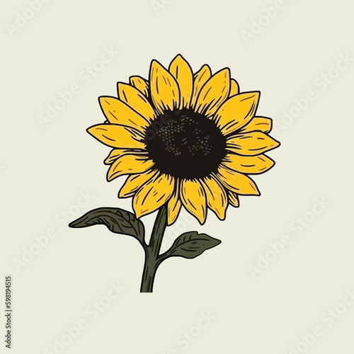 Yellow sunflower flower on a white background, design element, vector icon.