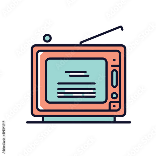 Retro TV set. Flat orange color television with antenna icon symbol sign isolated on white background. Vector stock illustration