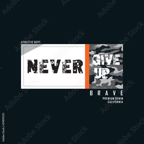Print vector design with camouflage texture. Military typography slogan college with army badge