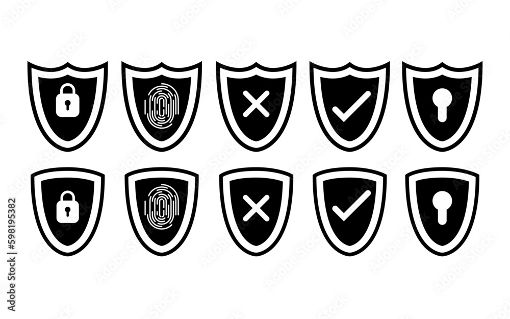 cyber security icon with shield and key lock, fingerprint, check and uncheck cyber security icon with shield and key lock, fingerprint, check and uncheck