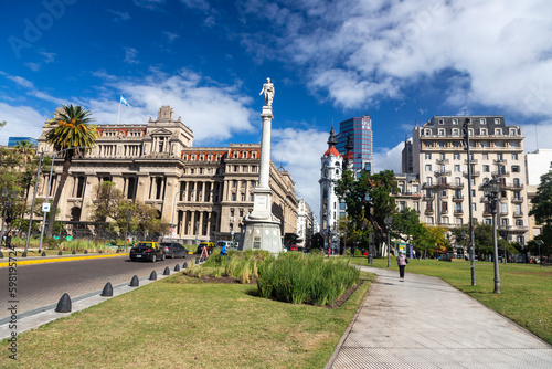 Plaza Lavalle or Lavalle Square, three block city park near Teatro Colon in Buenos Aires, Argentina with statues honoring National Heroes
 photo