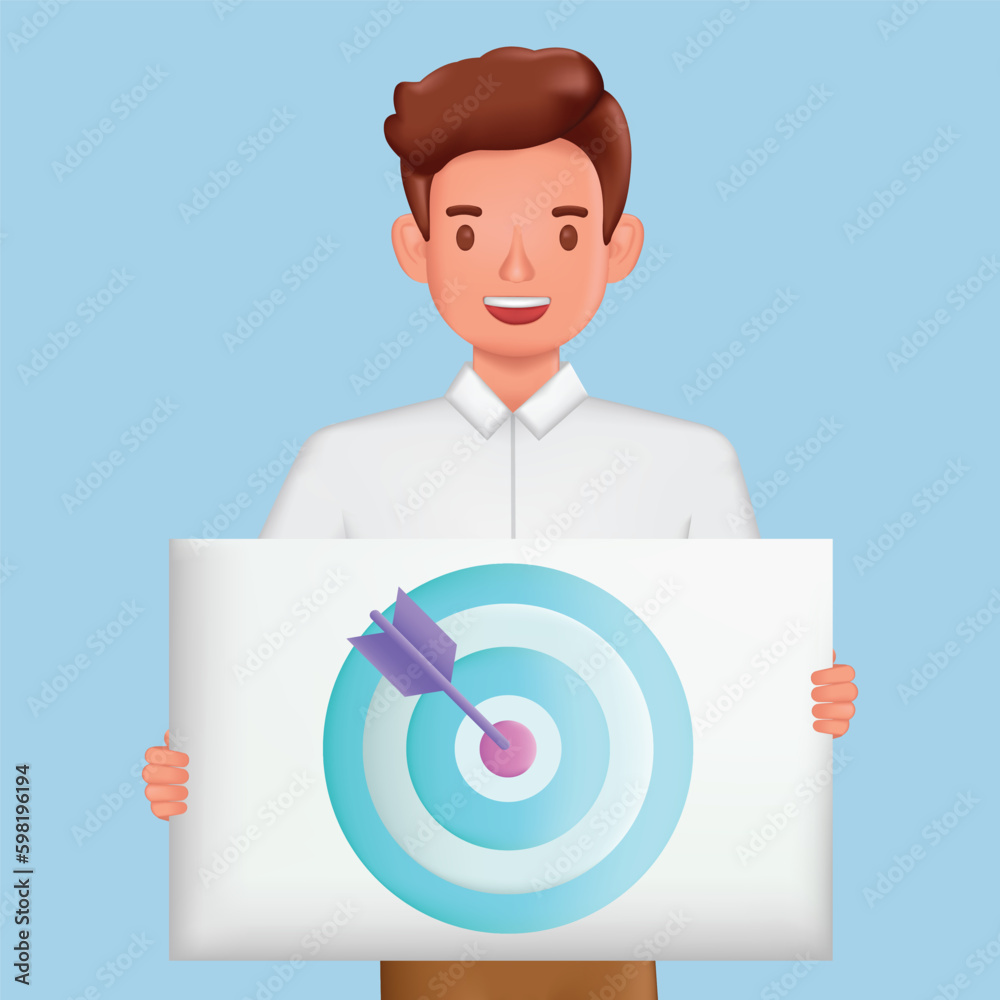 Businessman holding target with arrow 3d character vector design. Businessman holding target with arrow 3d character vector design.