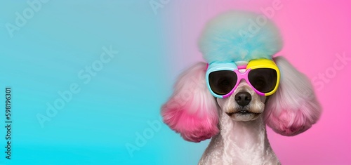 Fashionable poodle pet dog wearing sunglasses. © May Thawtar