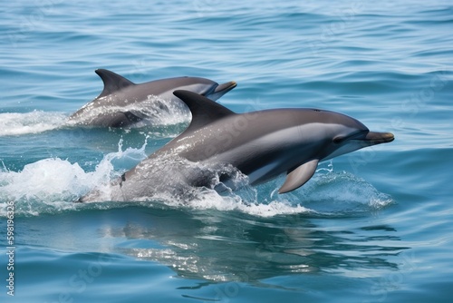 A family of dolphins swimming in the ocea