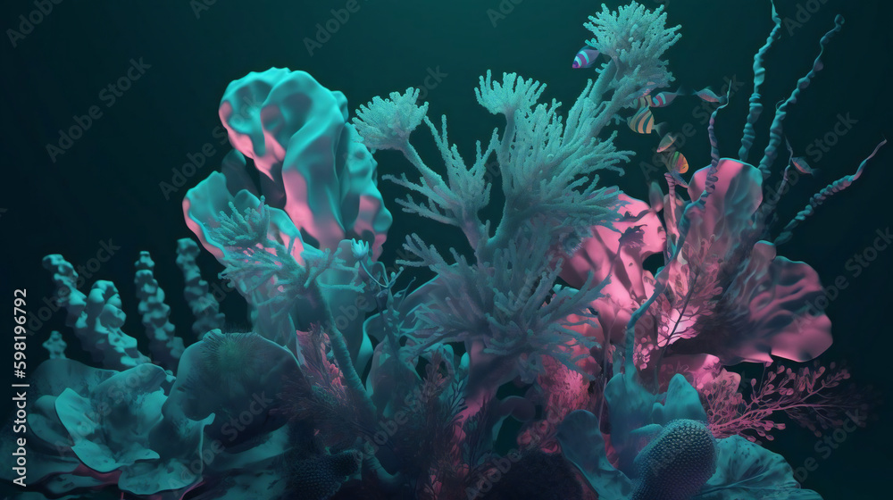 Naklejka premium Colorful Blooms Beneath the Waves: Discovering Underwater Flowers. Generative AI