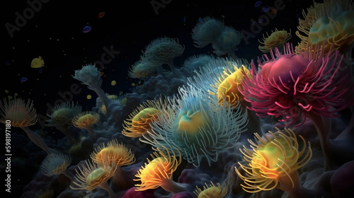 Colorful Blooms Beneath the Waves: Discovering Underwater Flowers. Generative AI