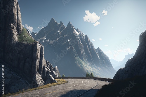 Beautiful road in the mountains Generative AI