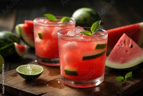Wallpaper Mural watermelon ice fruity cocktail and summertime smoothie drink refreshment beverage, generative ai Torontodigital.ca