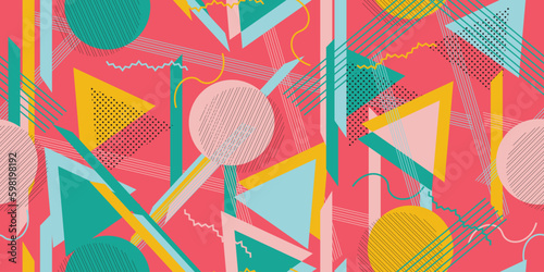 Memphis style geometric 80s seamless pattern Generative AI