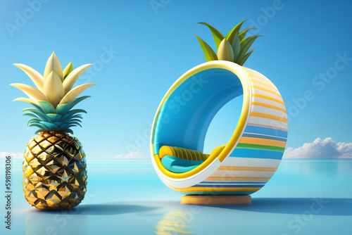 A pineapple lounge chair with a blue background. Generative Ai
