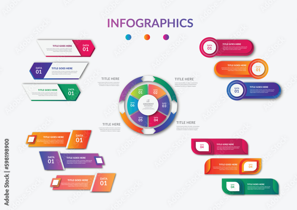 Gradient infographic element collection set template, Vector business template for presentation. Creative concept for infographic. Gradient infographic element collection set template, Vector business template for presentation. Creative concept for infographic.