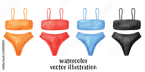 Bikini, Swimwear, Two pieces Summer Vector illustration, Watercolor