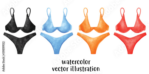 Bikini, Swimwear, Two pieces Summer Vector illustration, Watercolor