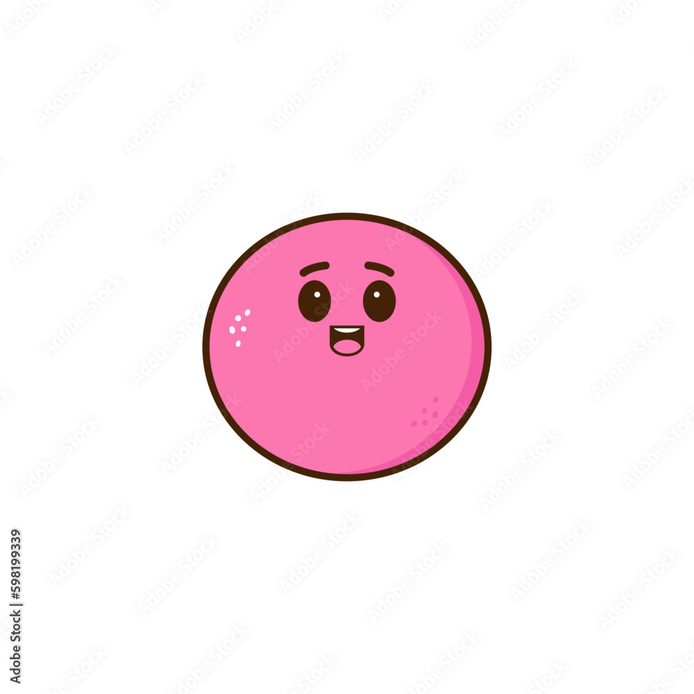 Fototapeta premium Kawaii ice cream ball with cute face on a white background.