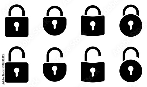 Icon lock black and white, flat design vector, secure keylock, vector icon