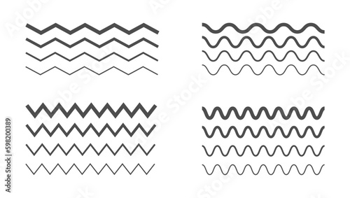 Wave line and wavy zigzag lines vector signs set
