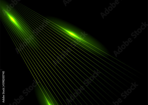 Green glowing minimal lines abstract futuristic tech background. Vector digital art design