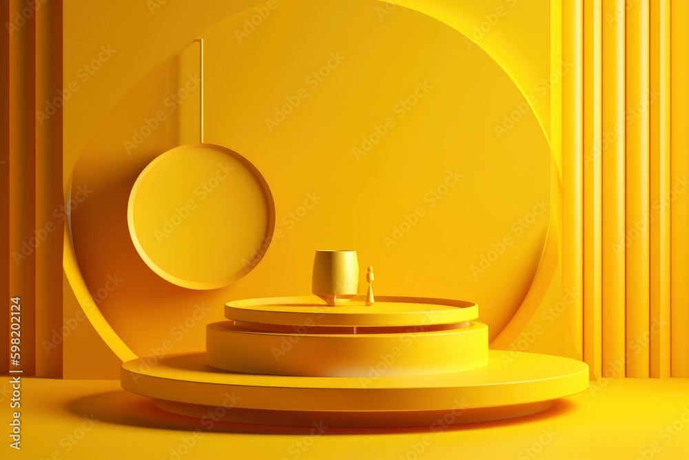 product display platform podium, yellow round leveled  background spot light show case , generative ai