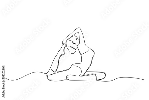 woman yoga, simple vector continous line outline doodle photo